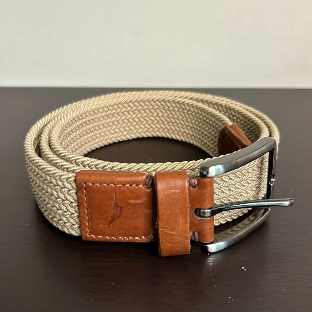 Tommy Bahama Mens Leather Trim Braided Brown Tan Belt Sz L/XL